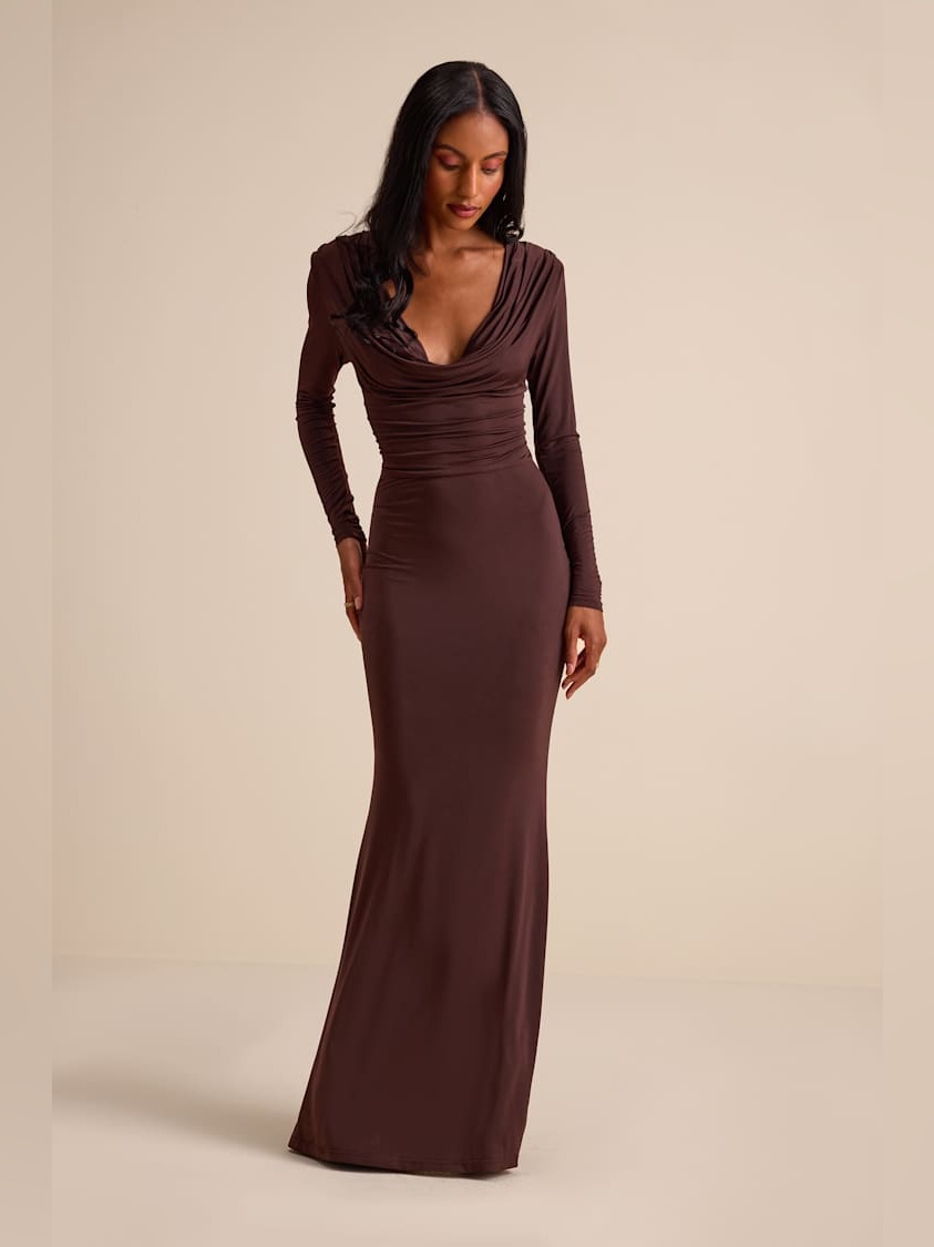 Lulu’s Jennifer Jersey Knit Cowl Neck Maxi Dress